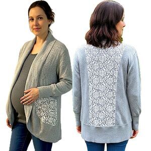 A Pea in the Pod Maternity Gray Cardigan with Lace Detail Size Medium